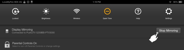 where is the settings icon on my kindle fire